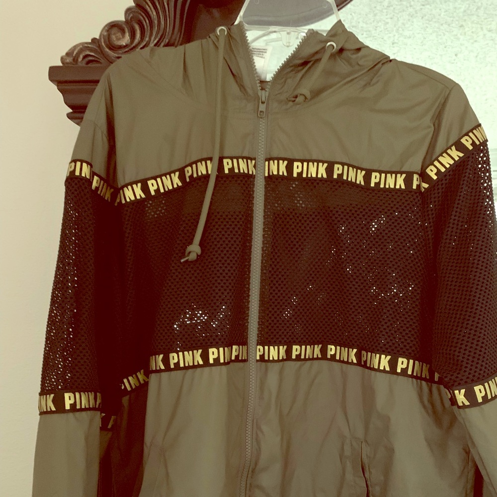 Green Windbreaker Pink Zip Up Jacket